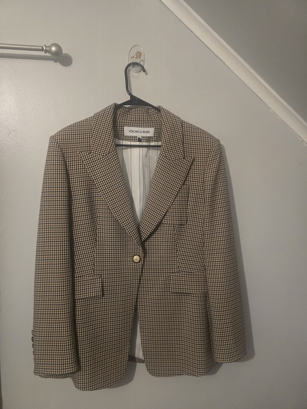 Veronica Beard Women's  Tan and Black Houndstooth Blazer